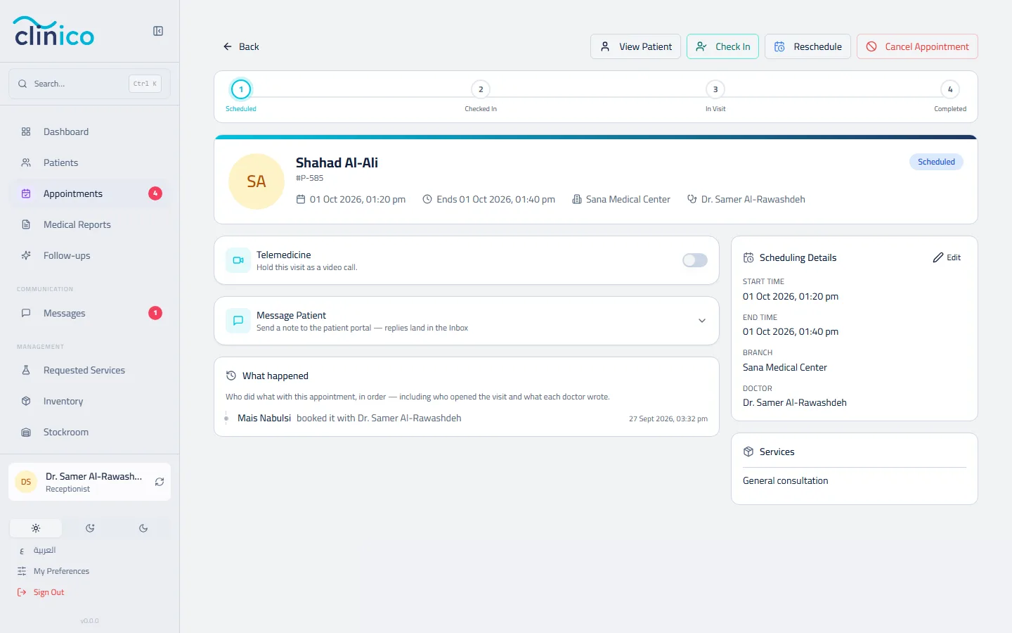 The appointment page after booking