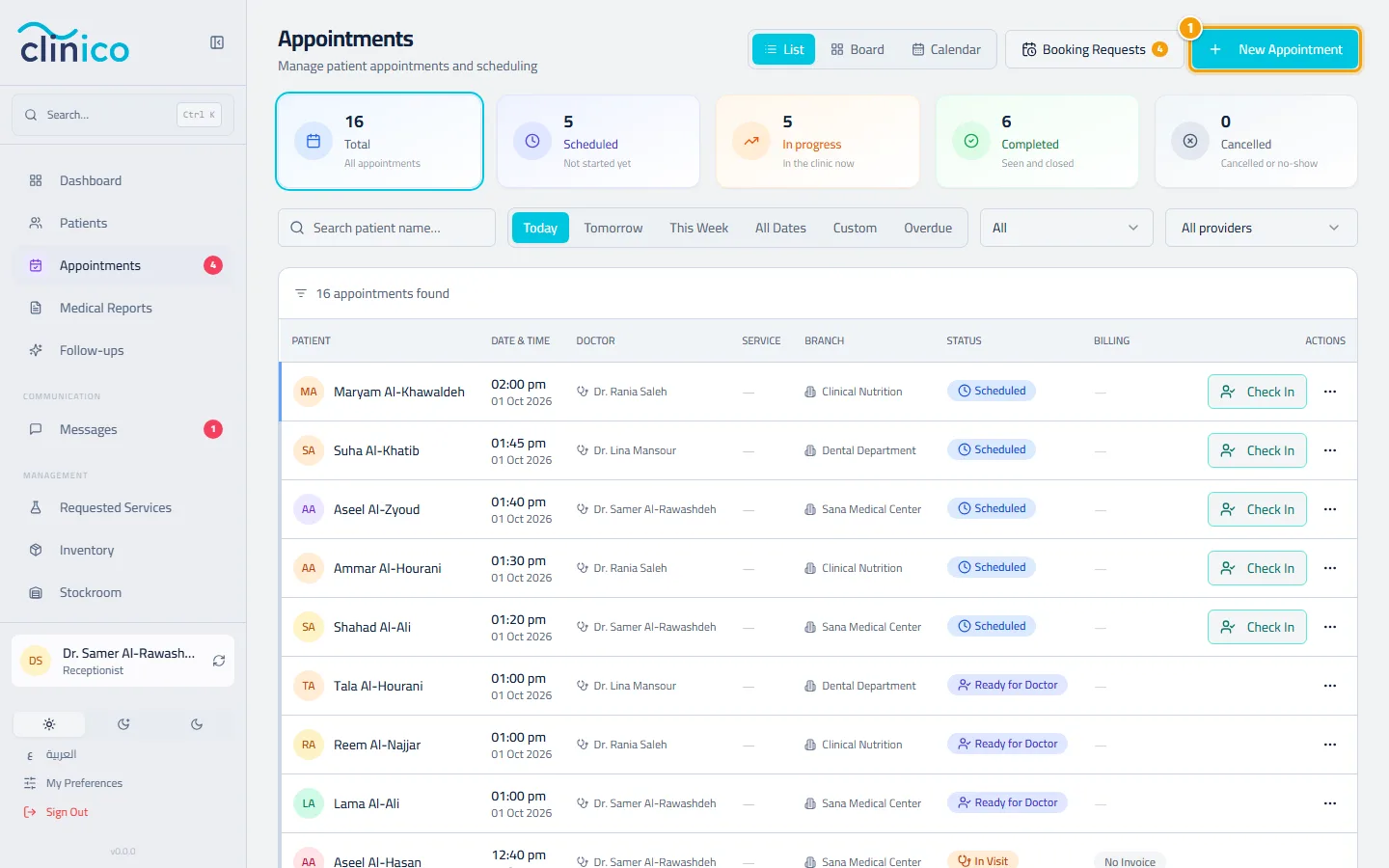 The appointments page and the New Appointment button