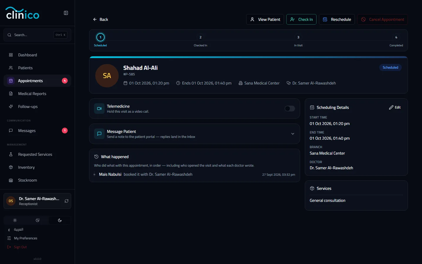 The appointment page after booking
