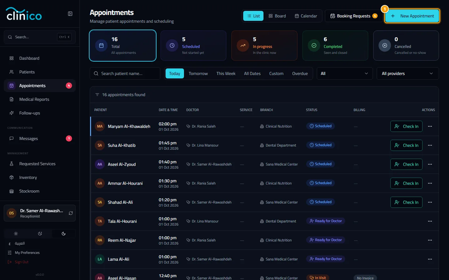 The appointments page and the New Appointment button