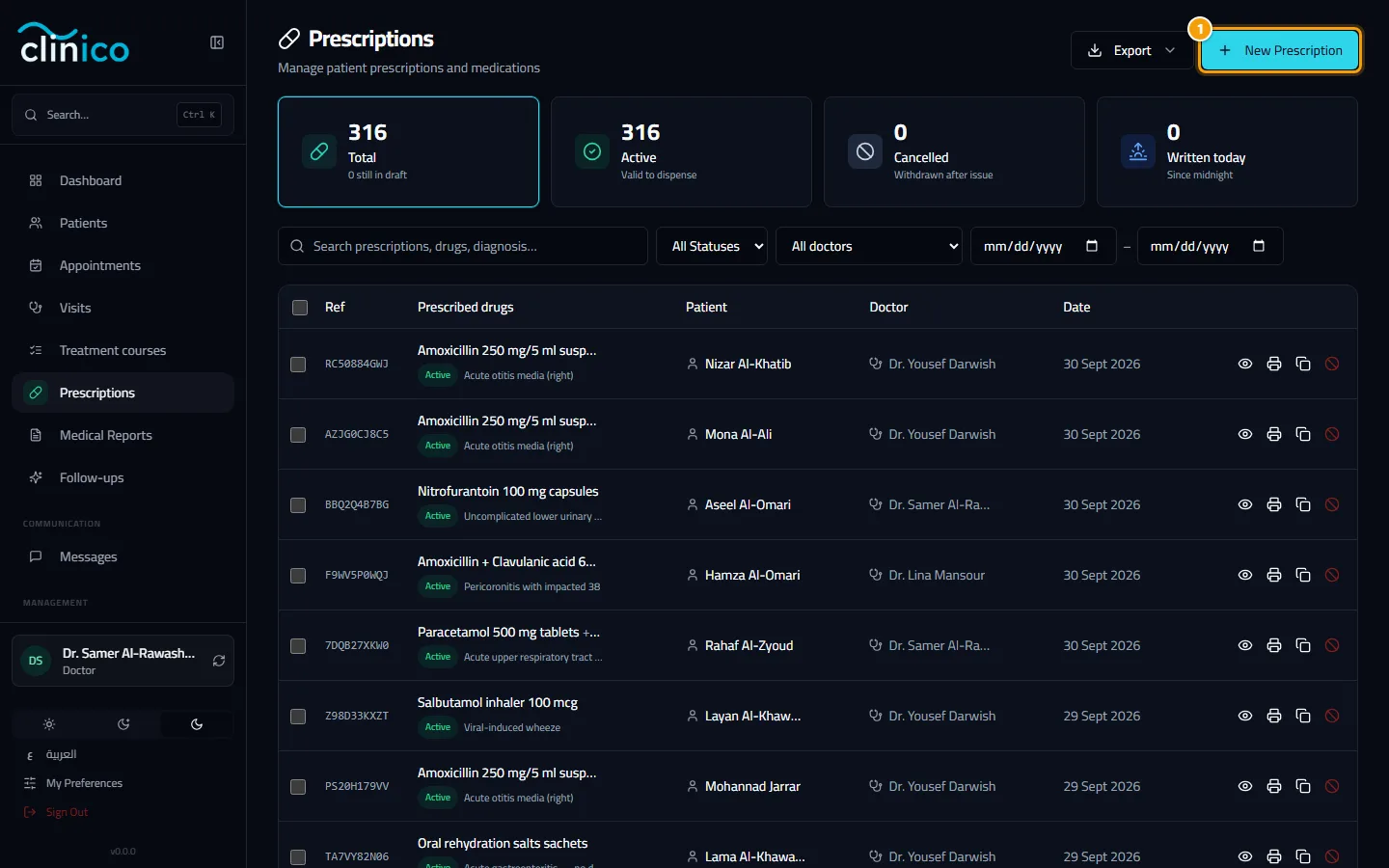 The prescriptions list and the New Prescription button