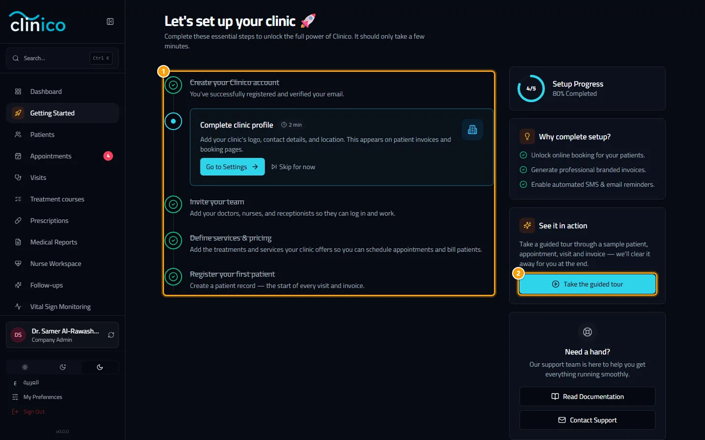 The checklist and the guided tour button