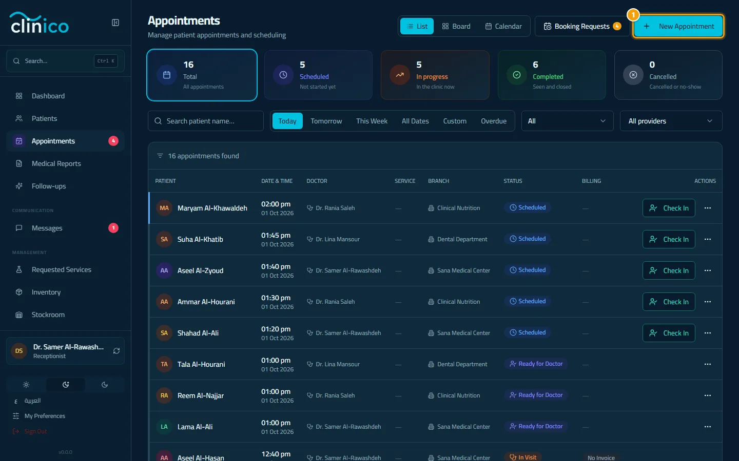 The appointments page and the New Appointment button