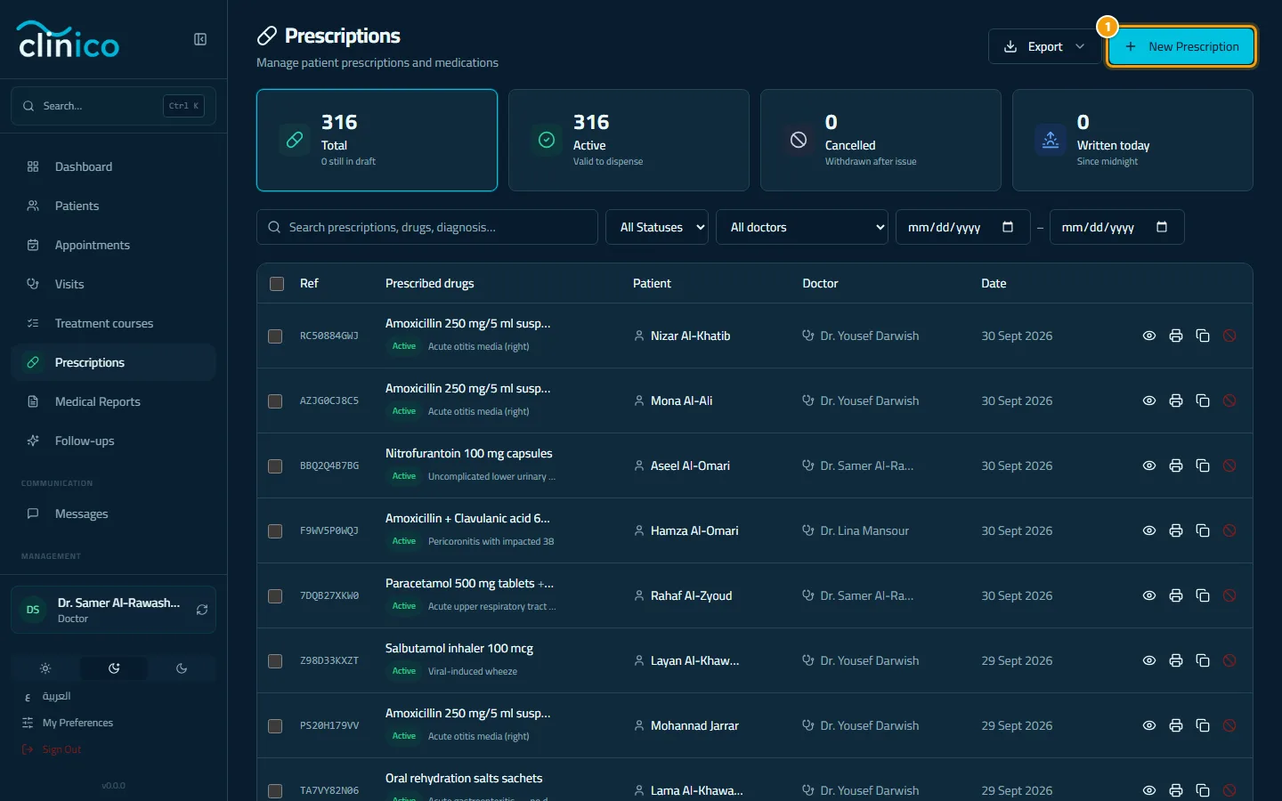 The prescriptions list and the New Prescription button