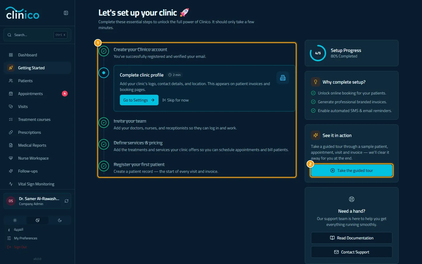 The checklist and the guided tour button
