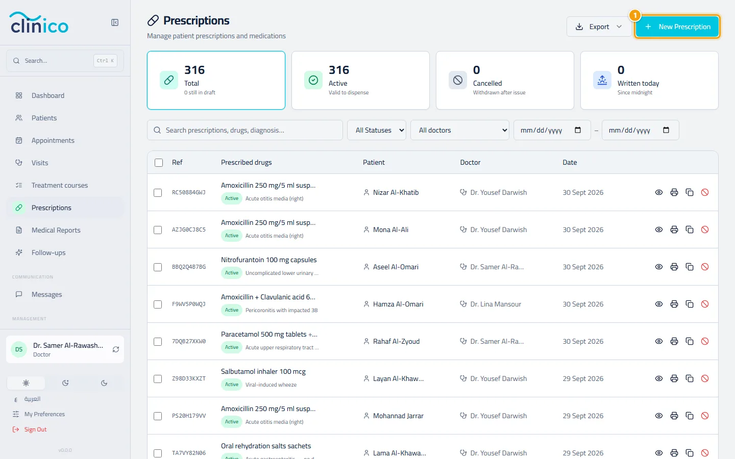 The prescriptions list and the New Prescription button