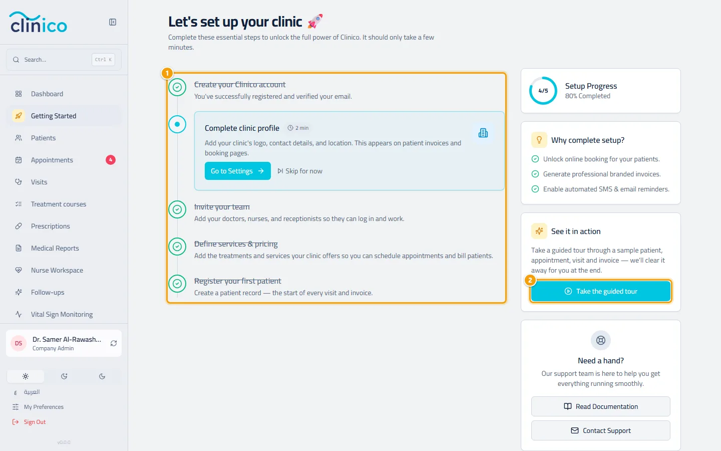 The checklist and the guided tour button